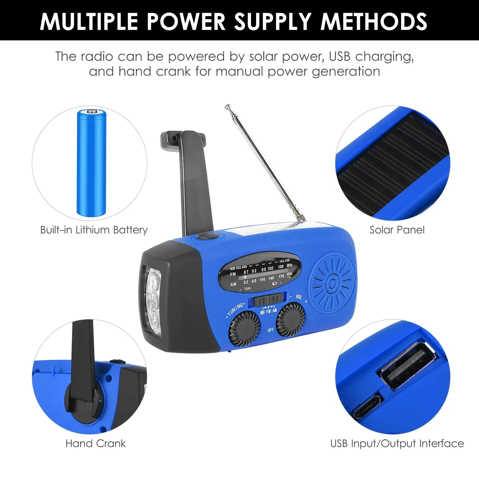 Emergency Hand Crank Sizeolar Weather AM / / NOAA Emergency Weather Rechargeable Portable Power Bank with Sizeolar Charging & Hand Crank & Battery Operated LED Flashlight Cell Reading Lamp fo