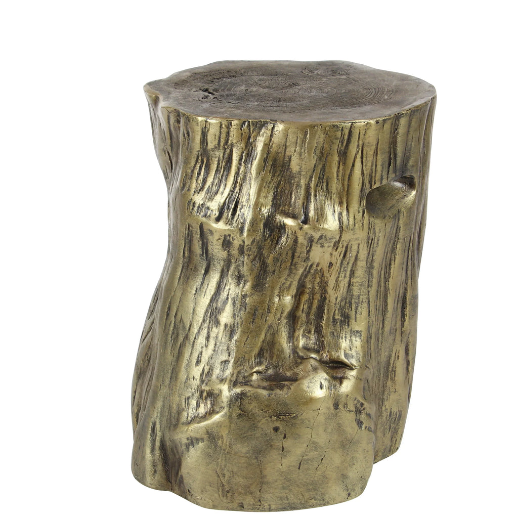 DecMode Eclectic Gold Chopped Tree Log Inspired Accent Table, 18"W x 19"H with Gold Carved Wood Grain Finish