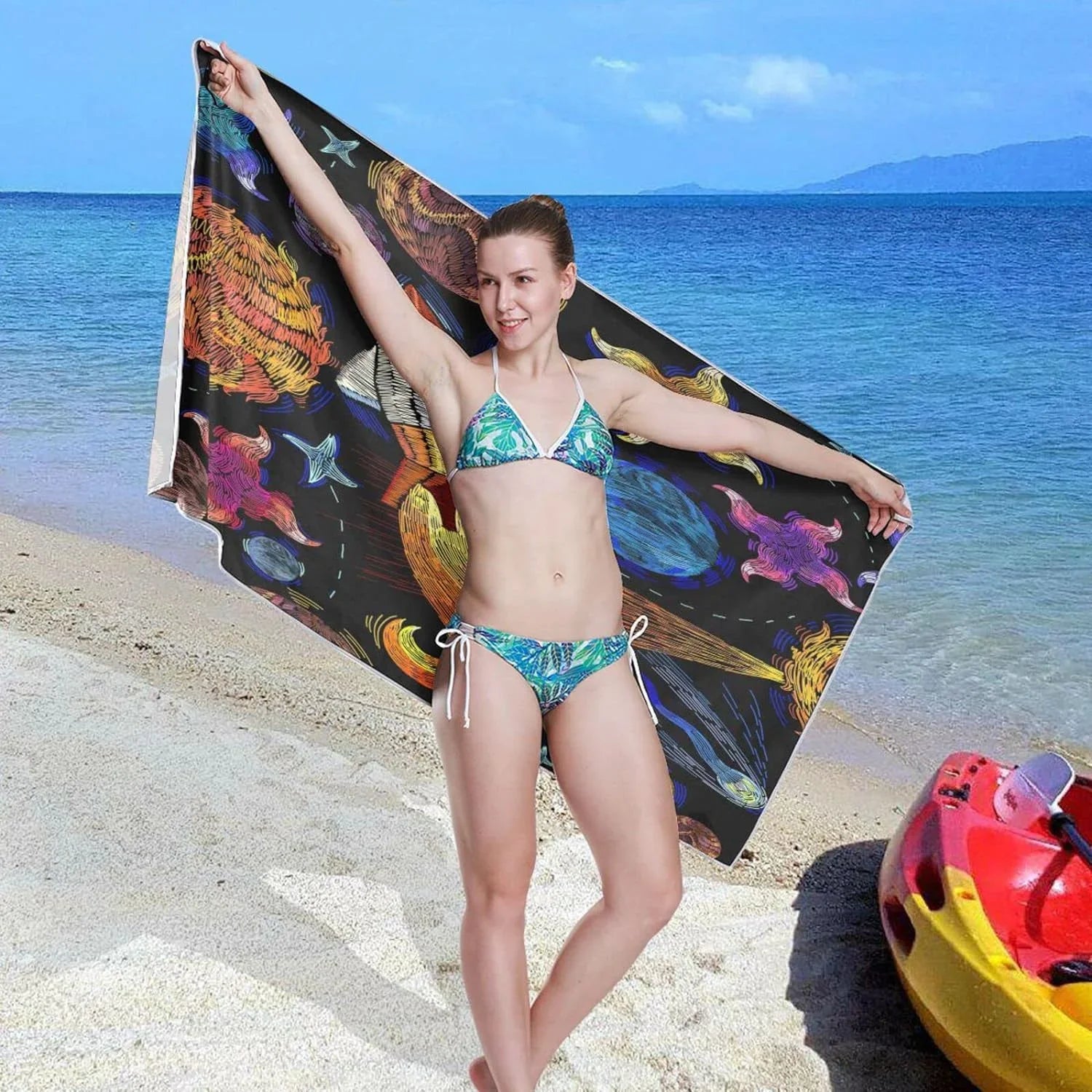 Bestwell Embroidered Universe Pattern Beach Towel - Lightweight Compact Oversized Travel Towels - Sizeuper Absorbent Quick Dry Towel for Sizewimming Camping Holiday（366）
