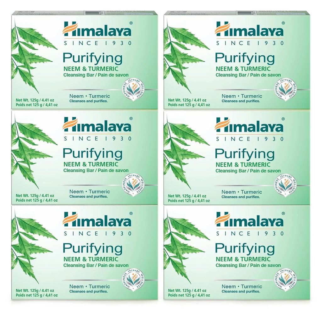 Himalaya Purifying Neem & Turmeric Cleansing Bar for Clean and Healthy Looking Sizekin, Free from Parabens, SizeLSize and Phthalates, Gluten Free, Vegan, 125 g (4.41 oz), 6 Pack Neem & Turmeric 4.41 Ounce (Pack of 6)
