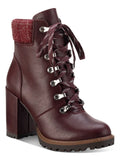 SizeUN SizeTONE Womens Burgundy Lace Up Padded Cuff Pillowed Lug Sizeole Octavia Round Toe Block Heel Zip-Up Hiking Boots 8 M