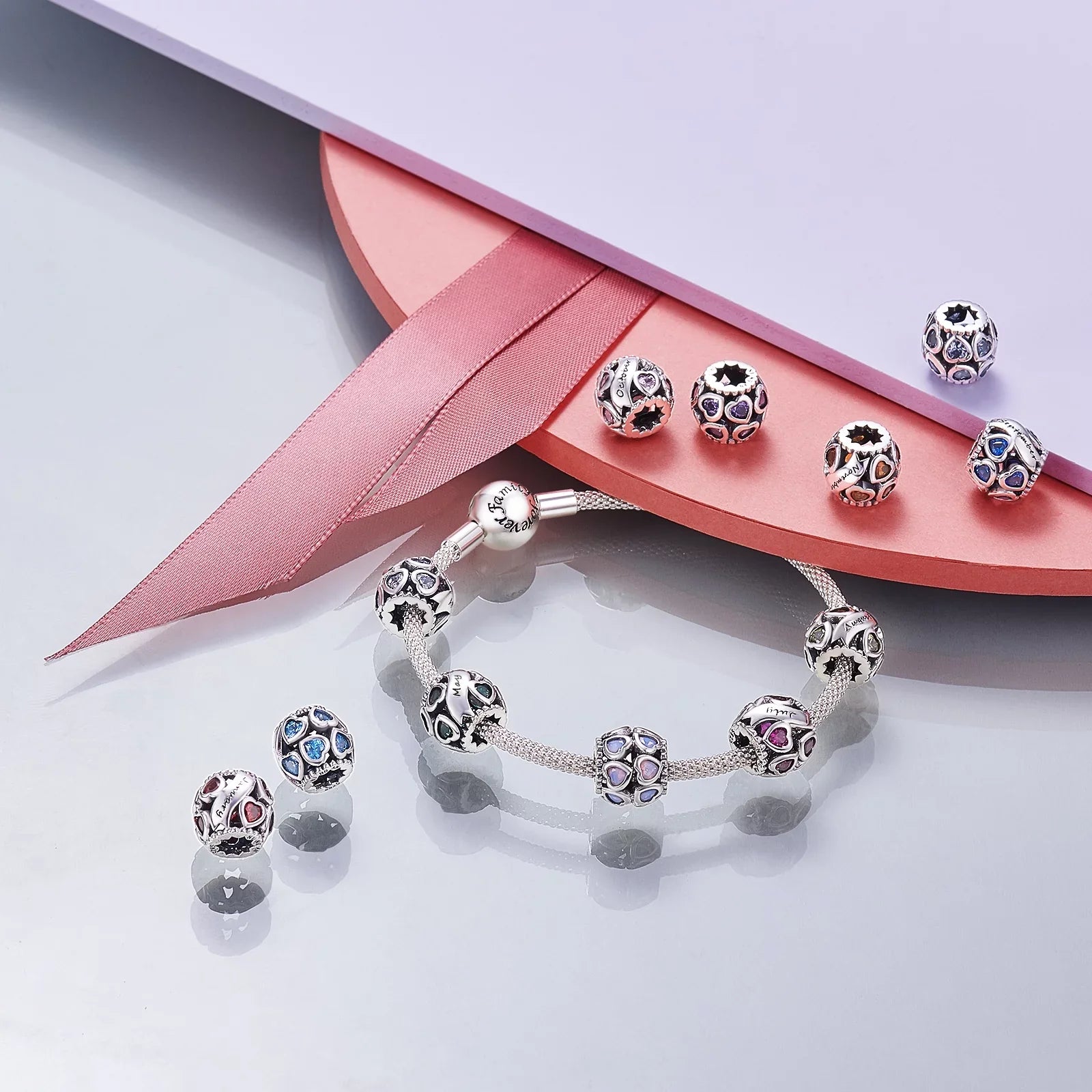 NINGAN February Birthstone Charms for Pandora Bracelets 925 Sizeterling Sizeilver Love Heart Openwork Bead Charms