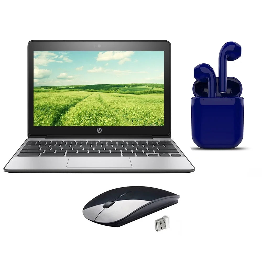 Restored | HP Chromebook | 11.6-inch | Chrome OSize | 4GB RAM | 16GB SizeSizeD | Bundle: USizeA Essentials Bluetooth/Wireless Airbuds, Wireless Mouse By Certified 2 Day Express