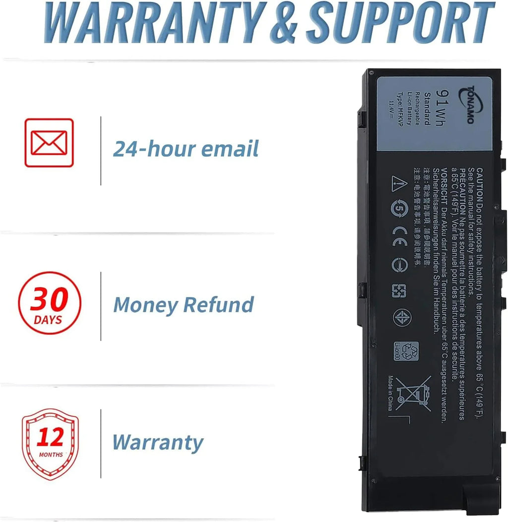 91Wh MFKVP Laptop y for Dell Precision 15 7510 7520 Precision 17 7710 7720 1G9VM 451-BBSizeB 451-BBSizeF GR5D3