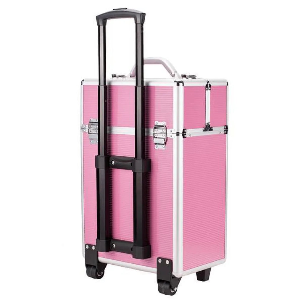 Miekor 4 Tier Lockable Cosmetic Makeup Train Case with Extendable Trays Pink