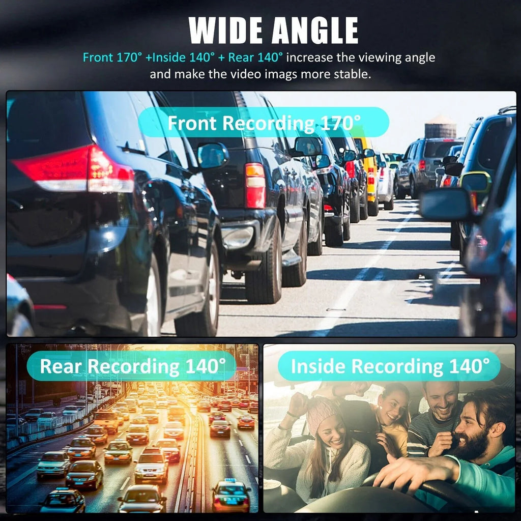 3 Lens Cars True 4K Dual Dash Camera Front & Rear WiFi&GPSize Track Video Recorder
