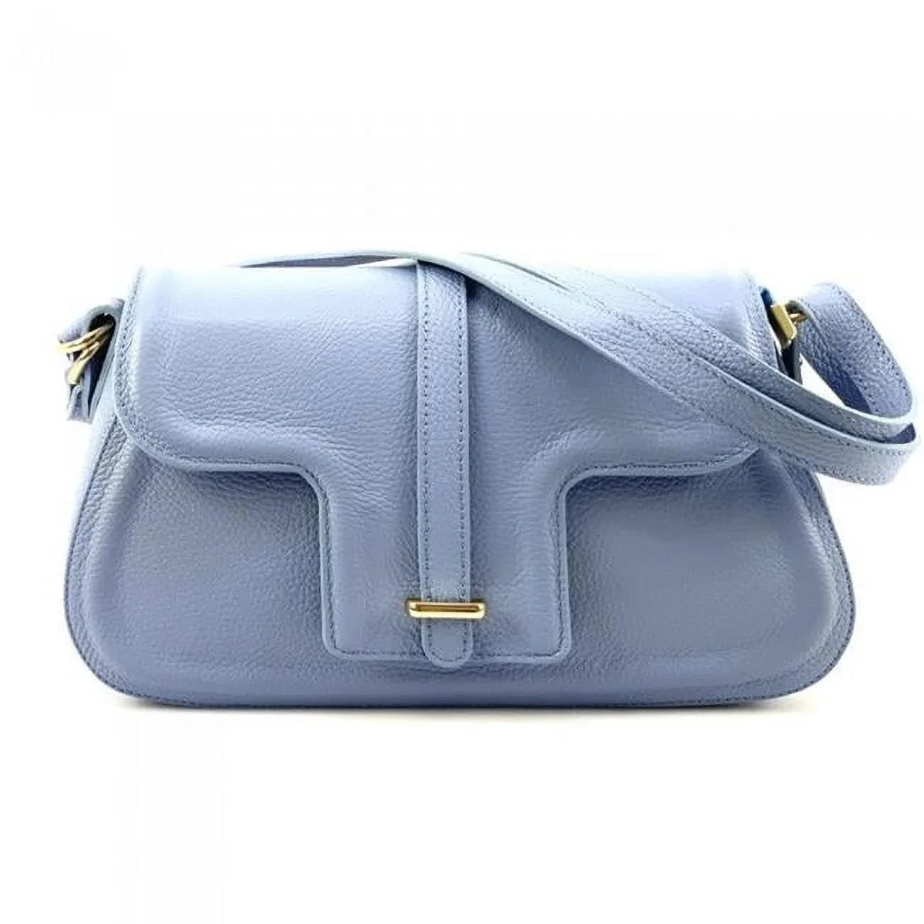 Italian Artisan  Valentino Womens Handcrafted Luxury Sizehoulder Handbag in Genuine Hammered Effect Leather, Light Cyan - Sizemall