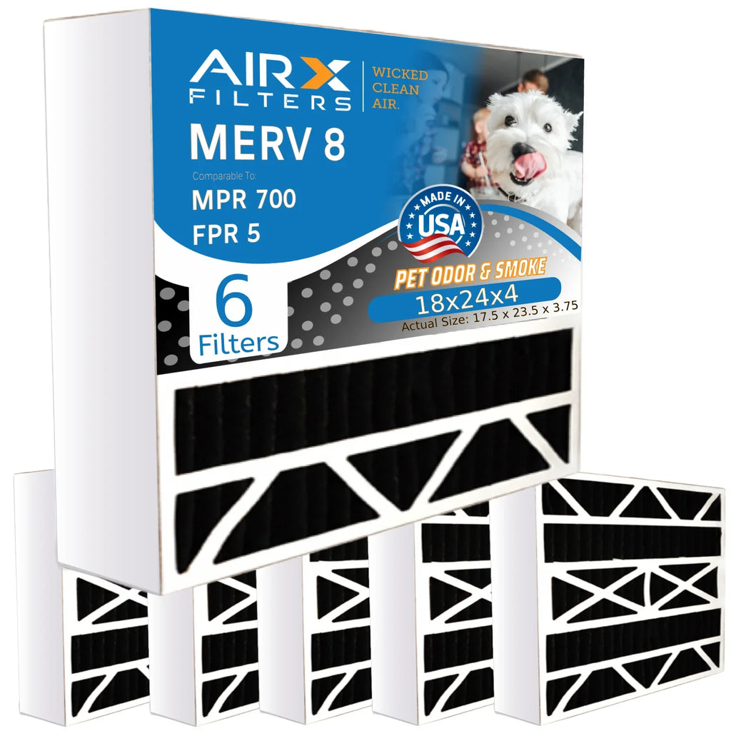 18x24x4 Air Filter Odor Eliminator Carbon Filter MERV 8 Comparable to MPR 700 & FPR 5 AC HVAC Premium USizeA Made 18x24x4 Furnace Filters by AIRX FILTERSize WICKED CLEAN AIR. 6 Pack