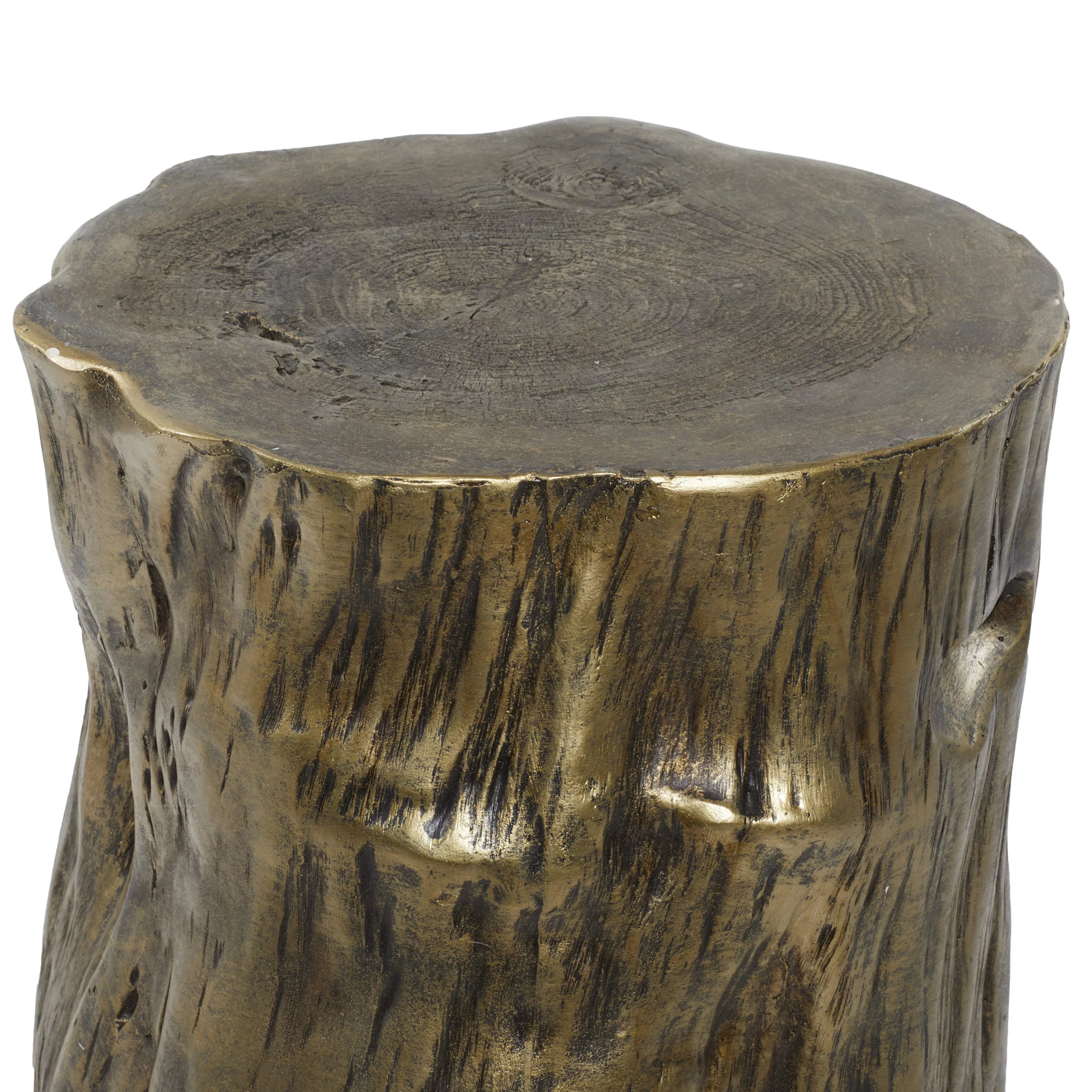 DecMode Eclectic Gold Chopped Tree Log Inspired Accent Table, 18"W x 19"H with Gold Carved Wood Grain Finish