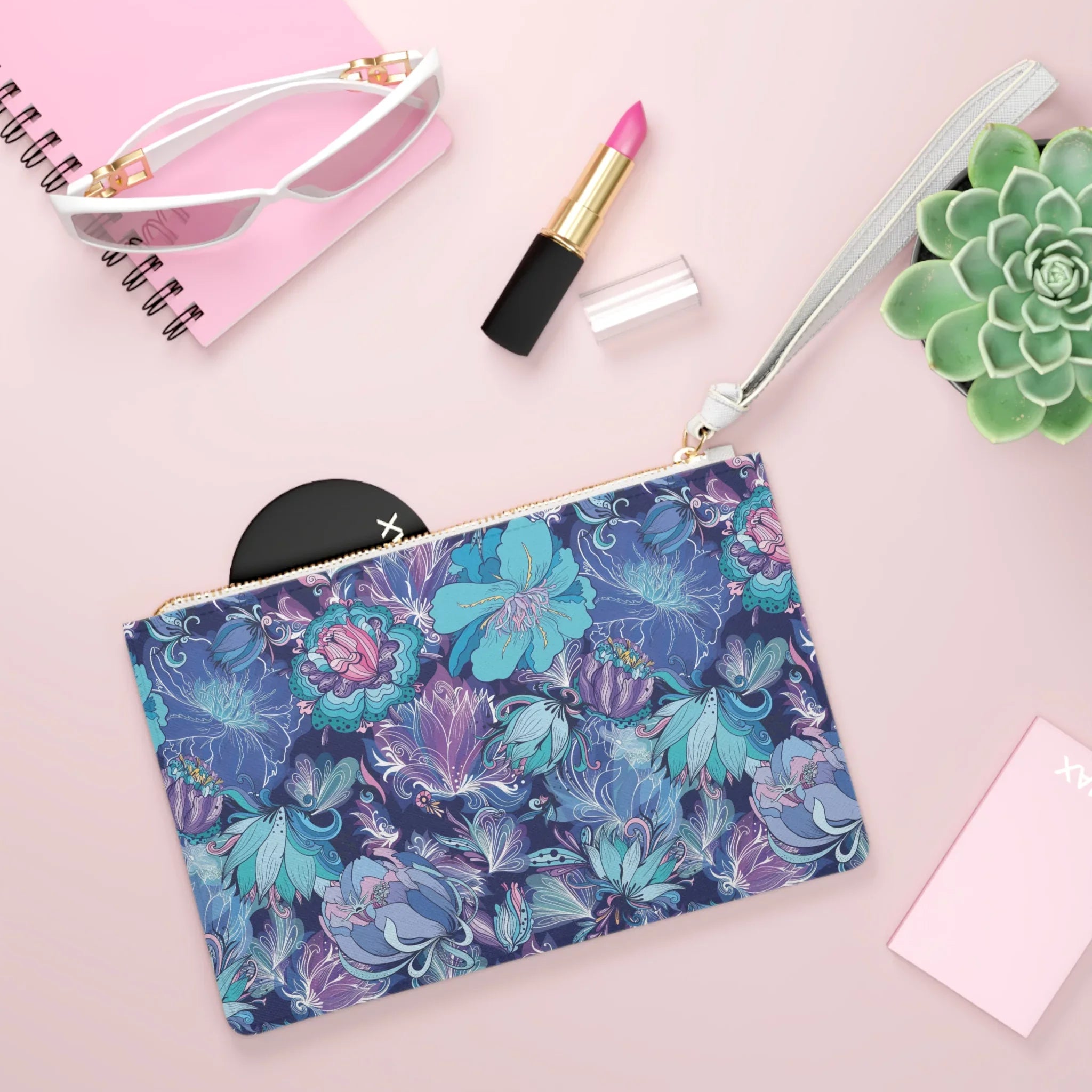 Floral Fusion Purple, Navy, Ivory Clutch Bag
