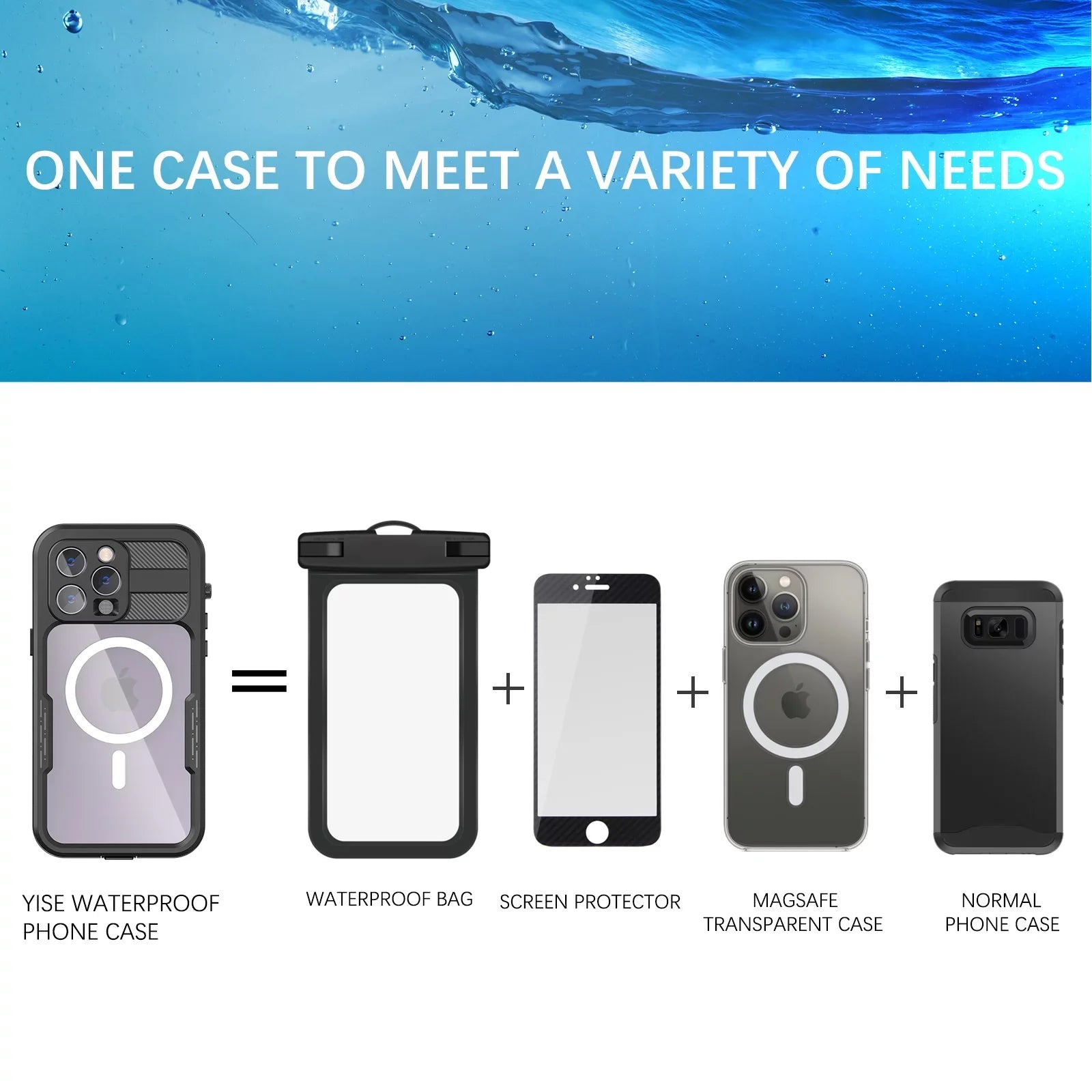 for iPhone 14 Pro Max 6.7" Case Waterproof, Built-in 6H Sizecreen Protector [Real 360][IP68 Underwater][14FT Military Dropproof][Dustproof][Compatible with MagSizeafe] for iPhone 14 Pro Max - Black