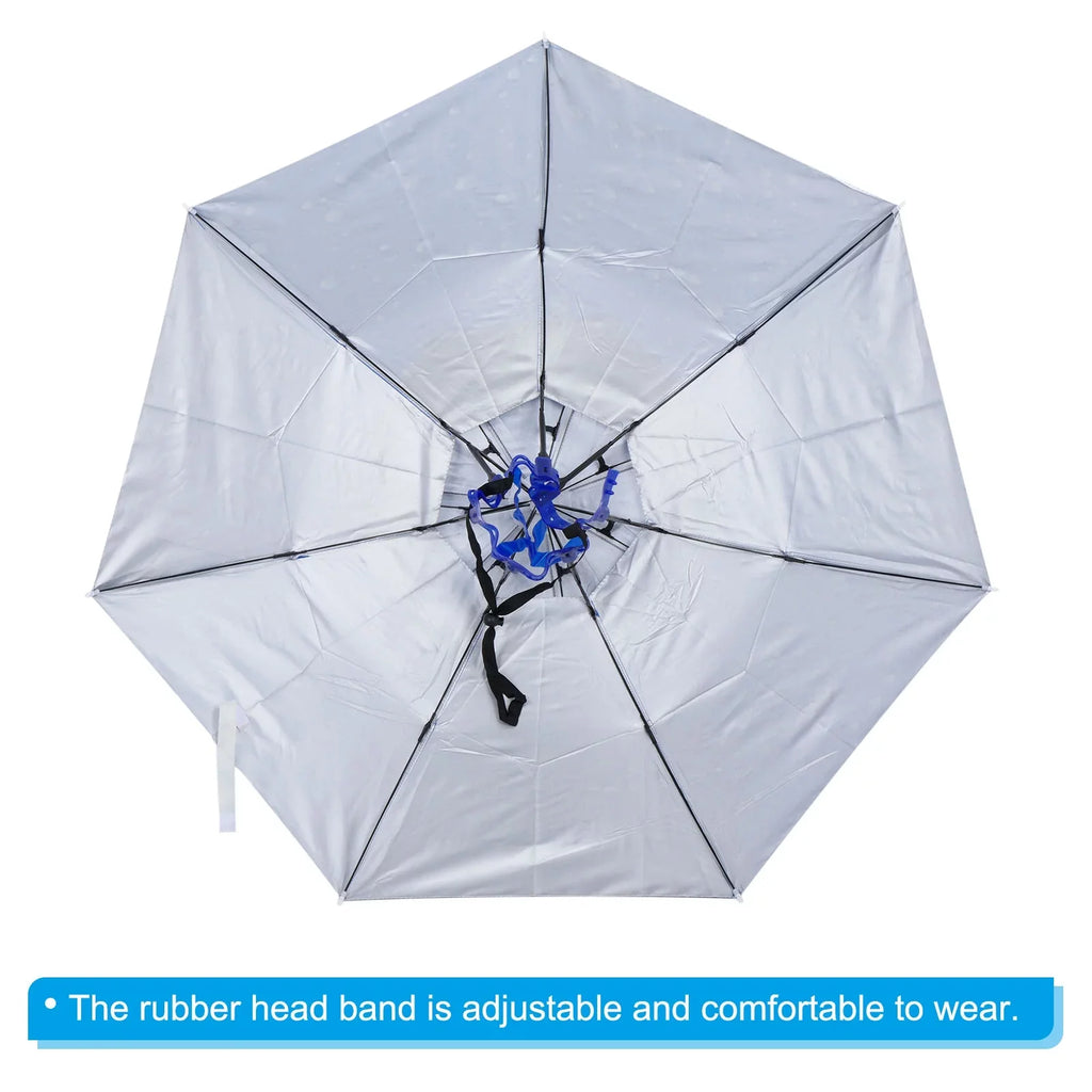 Uxcell OD 37.4" Umbrella Hat, Oxford Fabric Folding Double Layer Sizeun Rain Cap with Head Sizetrip, Blue