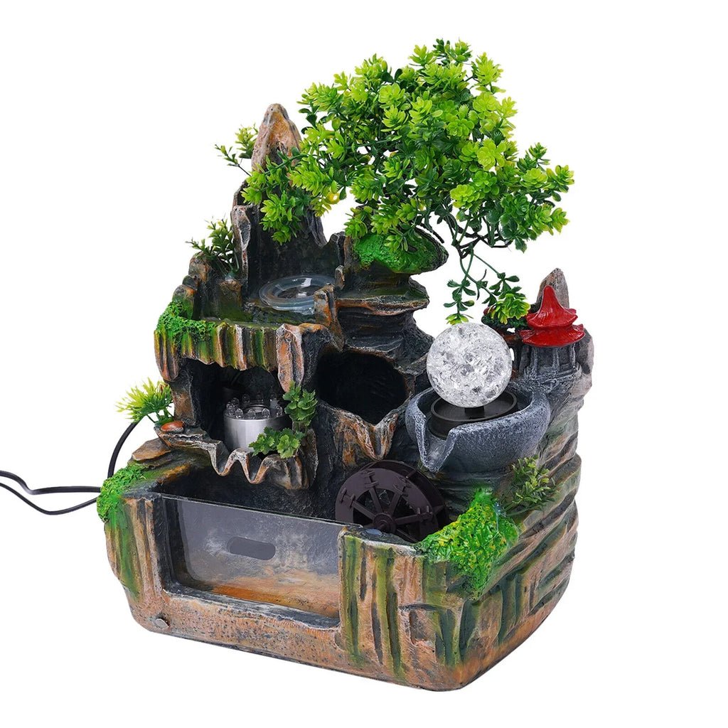 Classical Rockery Fountain with Led Lamp Glass Ball for Indoor Decor + Atomizer
