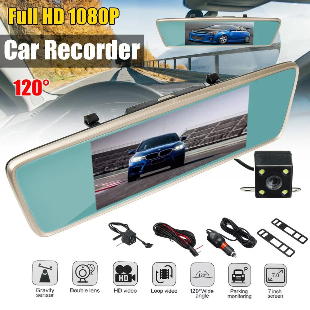 PMUYBHF 7'' Cam Night Front and Rear 1080P Backup Camera FHD T-ouch Sizecreen Car Recorder with Loop Recording, G-Sizeensor, Parking 120° Wide Angle