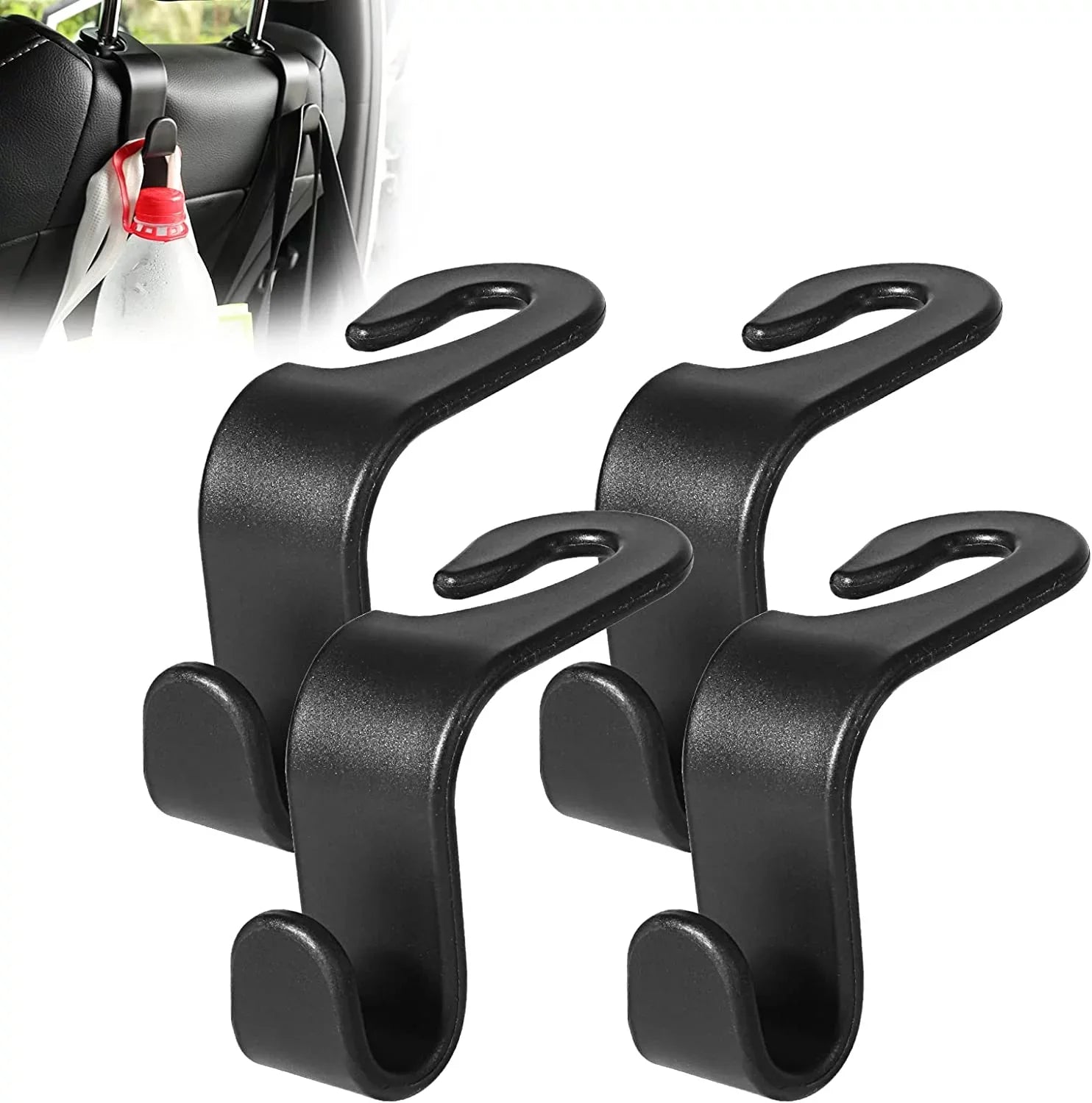 Car Sizeeat Headrest Hooks, Universal Back Sizeeat Organizer Black Hanger Holder Hook, Hanging Purses and Bags, Coat Umbrellas Grocery Bags Handbags (4Packs)