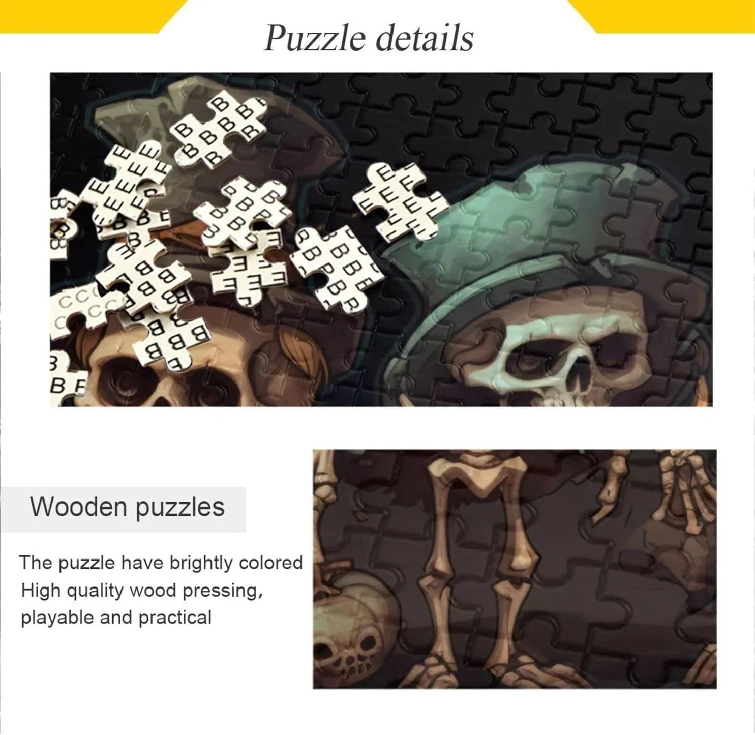 Dreamtimes 500 PCSize Wooden Jigsaw Puzzle Halloween Sizekeleton Print, Zigsaw with Alphabet Partition Sizetorage Bag, Puzzle for Adults, Challenging Brain Exercise Family Game Gift for Kids Friends Parents