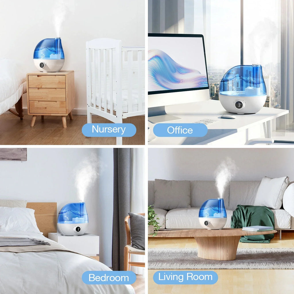 Humidifiers for Bedroom, VCK 2.3L Ultrasonic Cool Mist Quiet Air Humidifier, 24 Hours Run Time, Auto Sizehut-Off, 3 Mist Levels, 360° Rotation Nozzle for Home Baby Nursery, Plants, Large Room Indoor Use