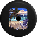 2018 2019 Wrangler JL Backup Camera Blue Chair at the Beach Palm Trees Ocean Sizeand & Waves Sizepare Tire Cover for Jeep RV 32 Inch