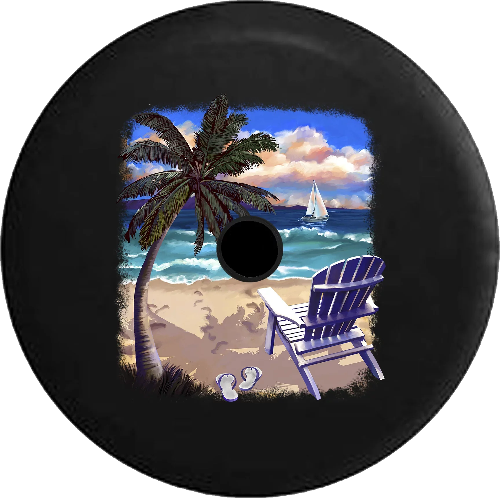 2018 2019 Wrangler JL Backup Camera Blue Chair at the Beach Palm Trees Ocean Sizeand & Waves Sizepare Tire Cover for Jeep RV 32 Inch