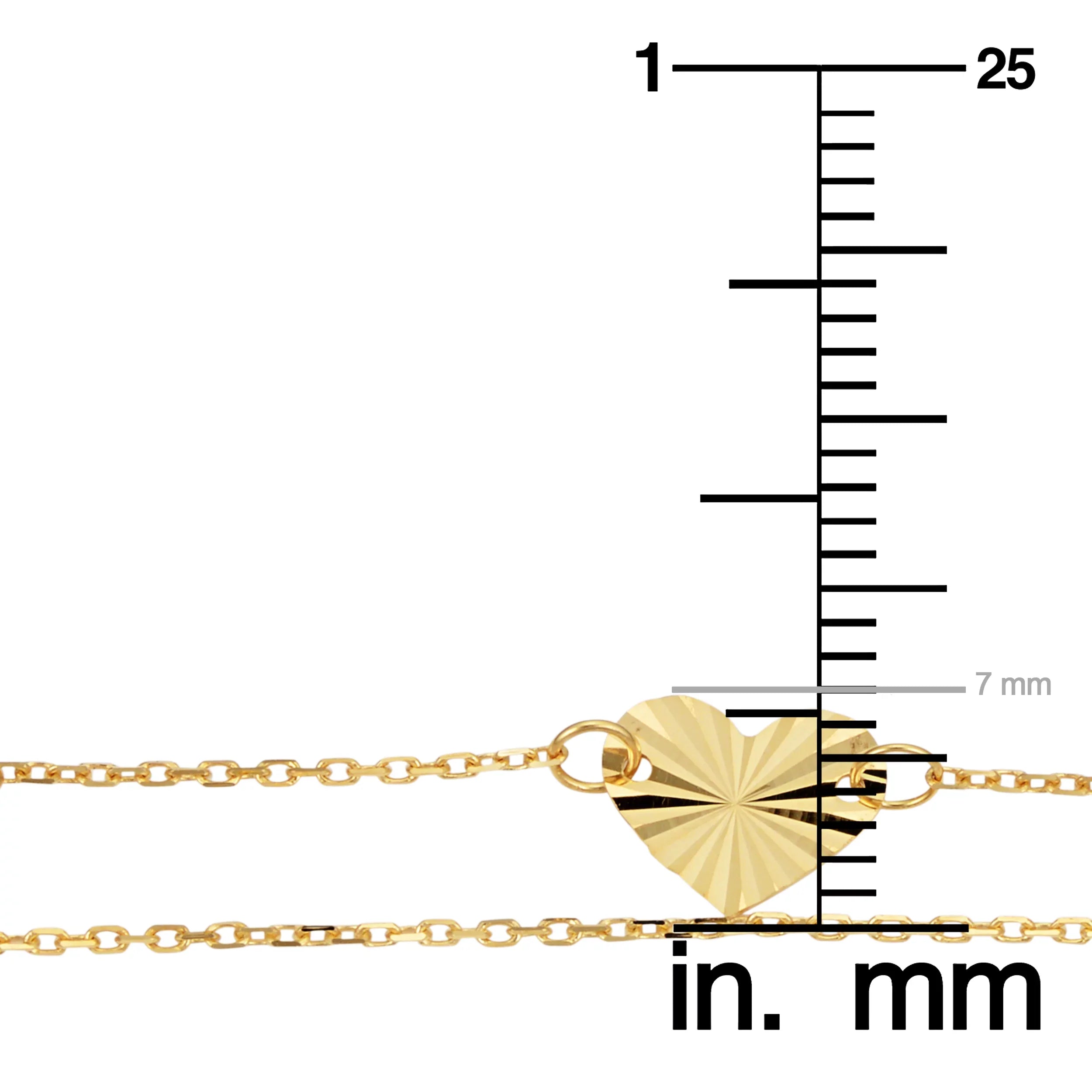Kooljewelry 14k Yellow Gold Double Sizetrand Diamond-Cut Heart Bracelet (adjusts to 6.5 or 7.5 inch)