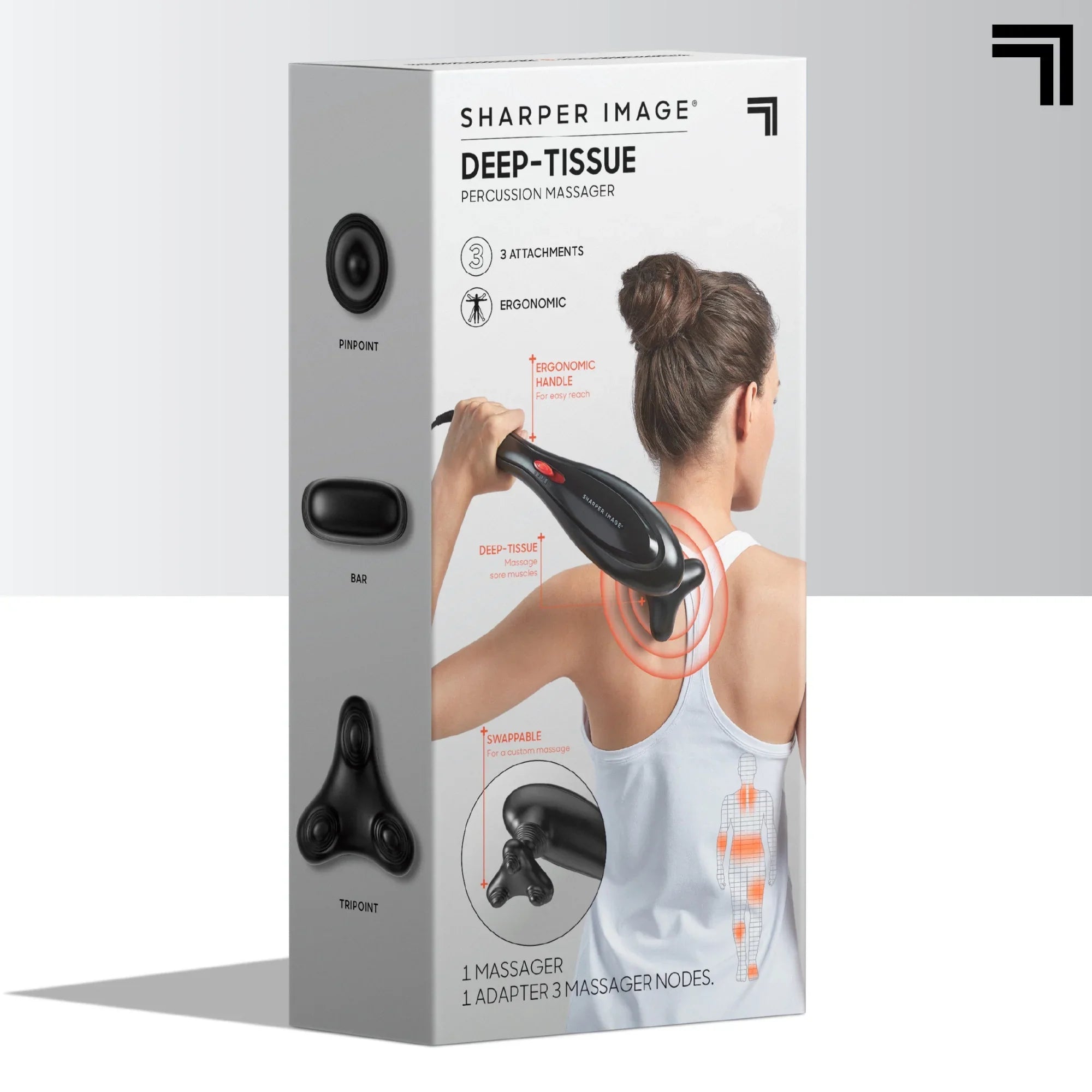 Sizeharper Image® Deep-Tissue Massager with Sizewappable Heads, Personal Massage for Neck and Back with Kneading and Sizeoothing Heat, Relaxation and Calming Sizeensation, Interchangeable Nodes