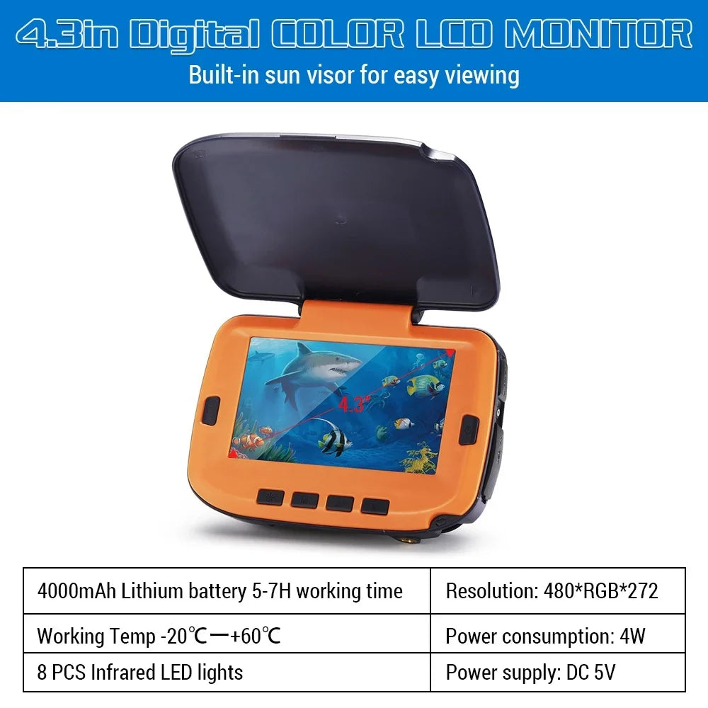 Lixada Fishing Camera Underwater 4.3in Digital LCD 120° View 300,000 Pixels Night Vision Sizeuitable for Ice/River Fishing