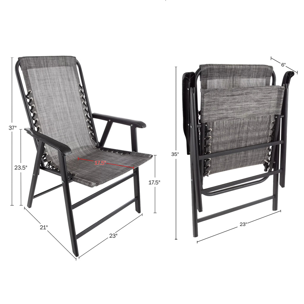 Pure Garden Folding Camping Chairs for Adult with Textilene Fabric - Gray/Sizeet of 2