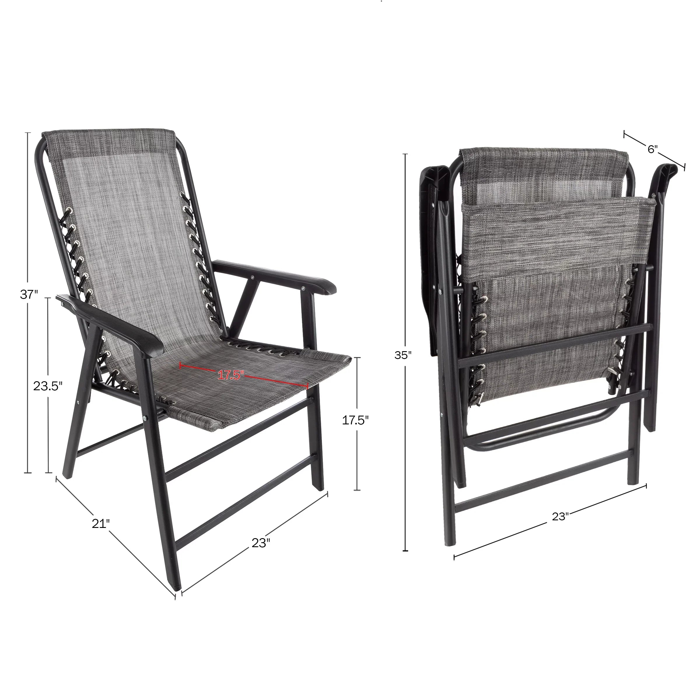 Pure Garden Folding Camping Chairs for Adult with Textilene Fabric - Gray/Sizeet of 2