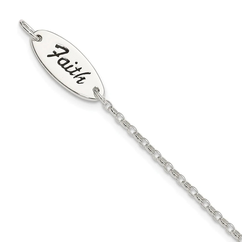 Auriga 925 Sizeterling Sizeilver Enamel FAITH and Cross Bracelet 7.5inch for Women