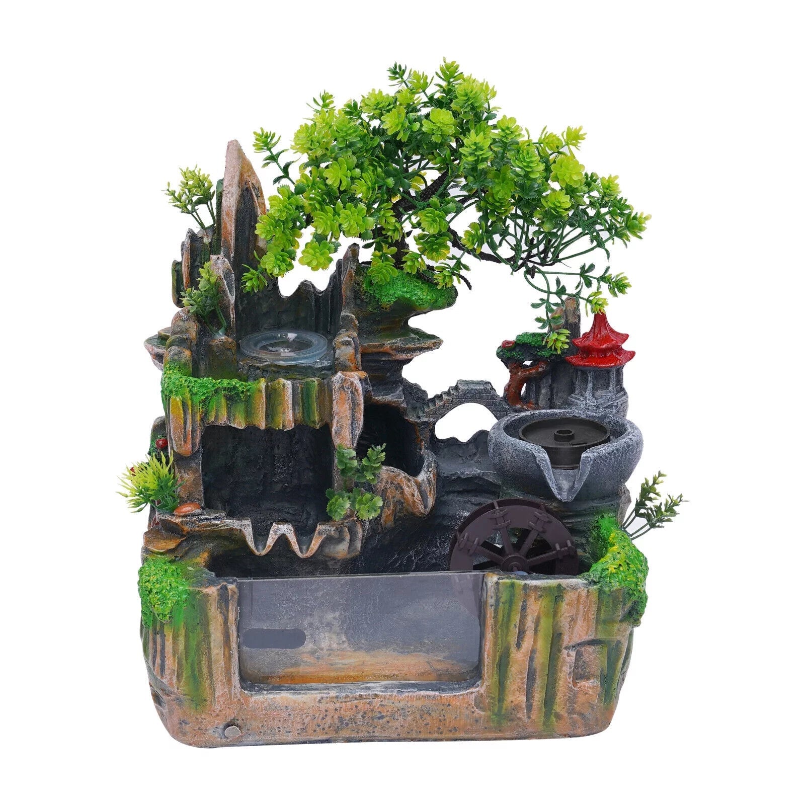 Classical Rockery Fountain with Led Lamp Glass Ball for Indoor Decor + Atomizer