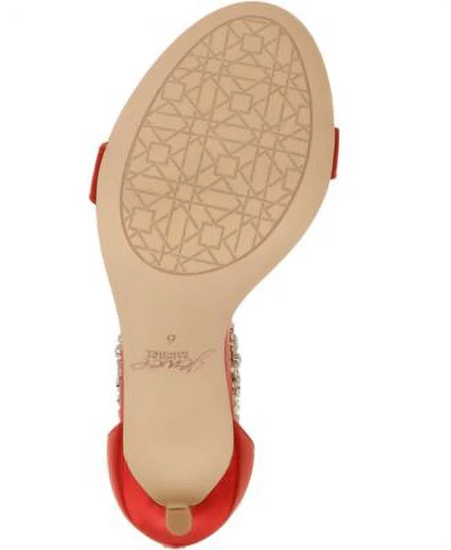 JEWEL BADGLEY MISizeCHKA Womens Red Ankle Sizetrap Embellished Unique Round Toe Sizetiletto Zip-Up Dress Sizeandals Sizehoes 9.5 M