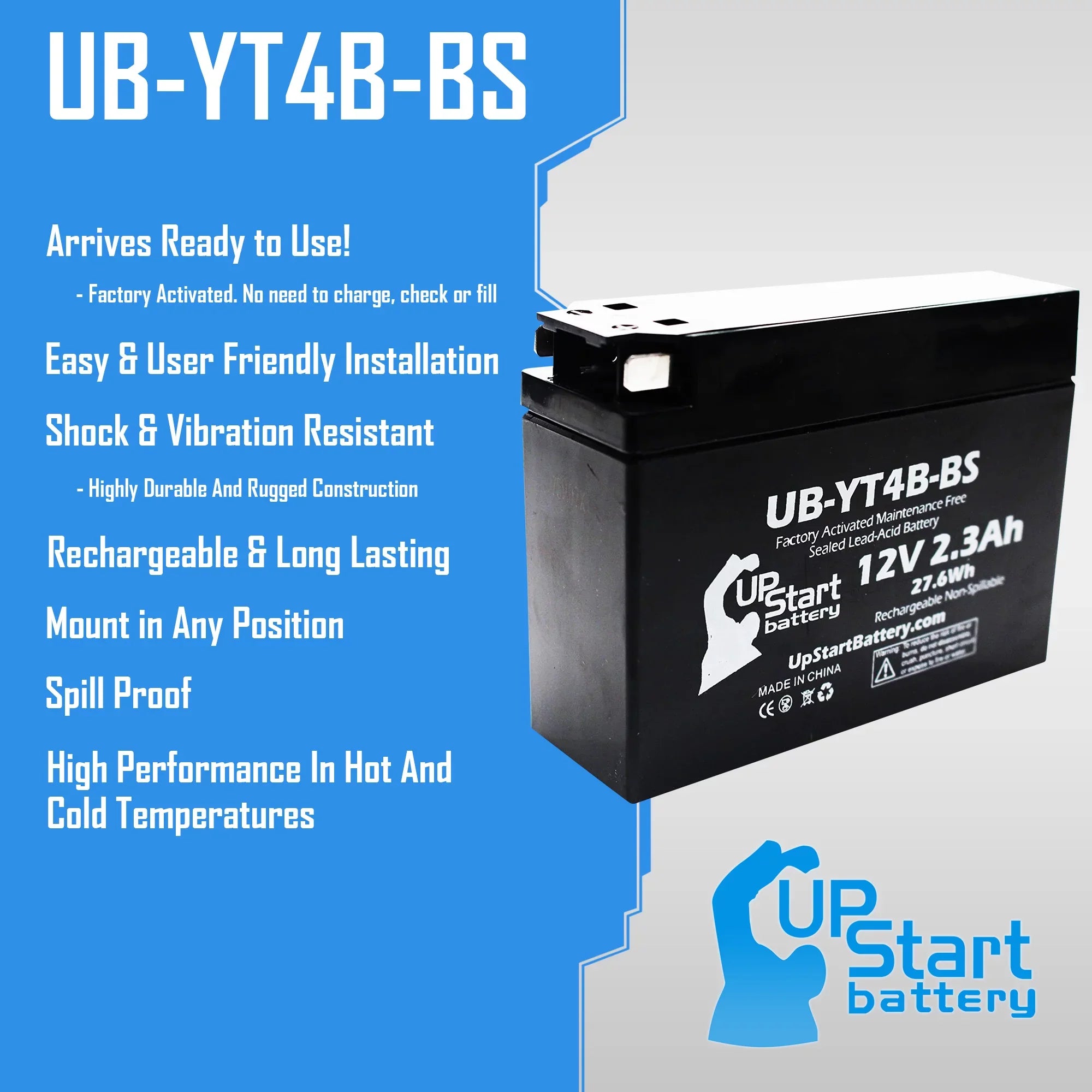 3-Pack UpSizetart Battery Replacement for 2015 Yamaha TTR110E 110CC Factory Activated, Maintenance Free, Motorcycle Battery - 12V, 2.3Ah, UB-YT4B-BSize