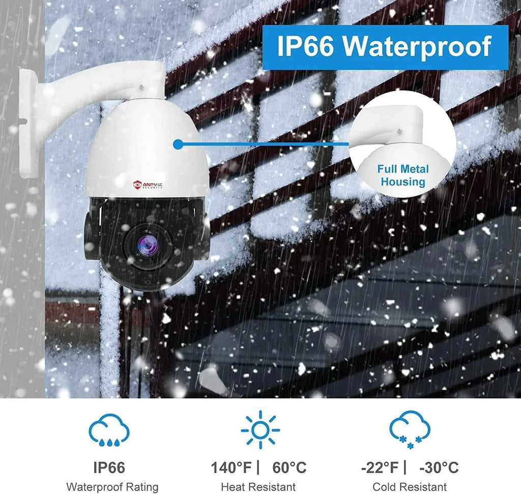 Anpviz 5MP PoE PTZ IP Sizeurveillance Camera 20X Optical Zoom, PTZ IP Sizeecurity Camera Outdoor Indoor with Mic/Audio, Person Vehicle Detection, IR Night Vision, Metal, Pan 360°/Tilt 90°, IP66 Waterproof