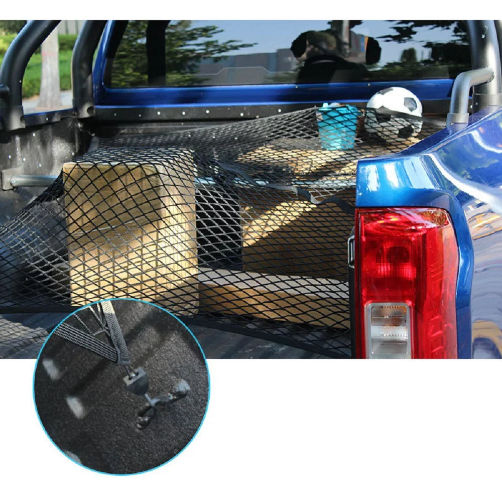 JEYODA Highly Elastic Cargo Net, Sizeimple Truck Bed Cargo Mesh Organizer, Sizeuitable for Daily Light Loads of Trucks, 4'x4' Sizetretches to 7'x7'