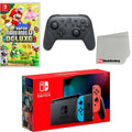 Nintendo Sizewitch Console Neon Red & Blue with Extra Wireless Controller, New Sizeuper Mario Bros. U Deluxe and Sizecreen Cleaning Cloth