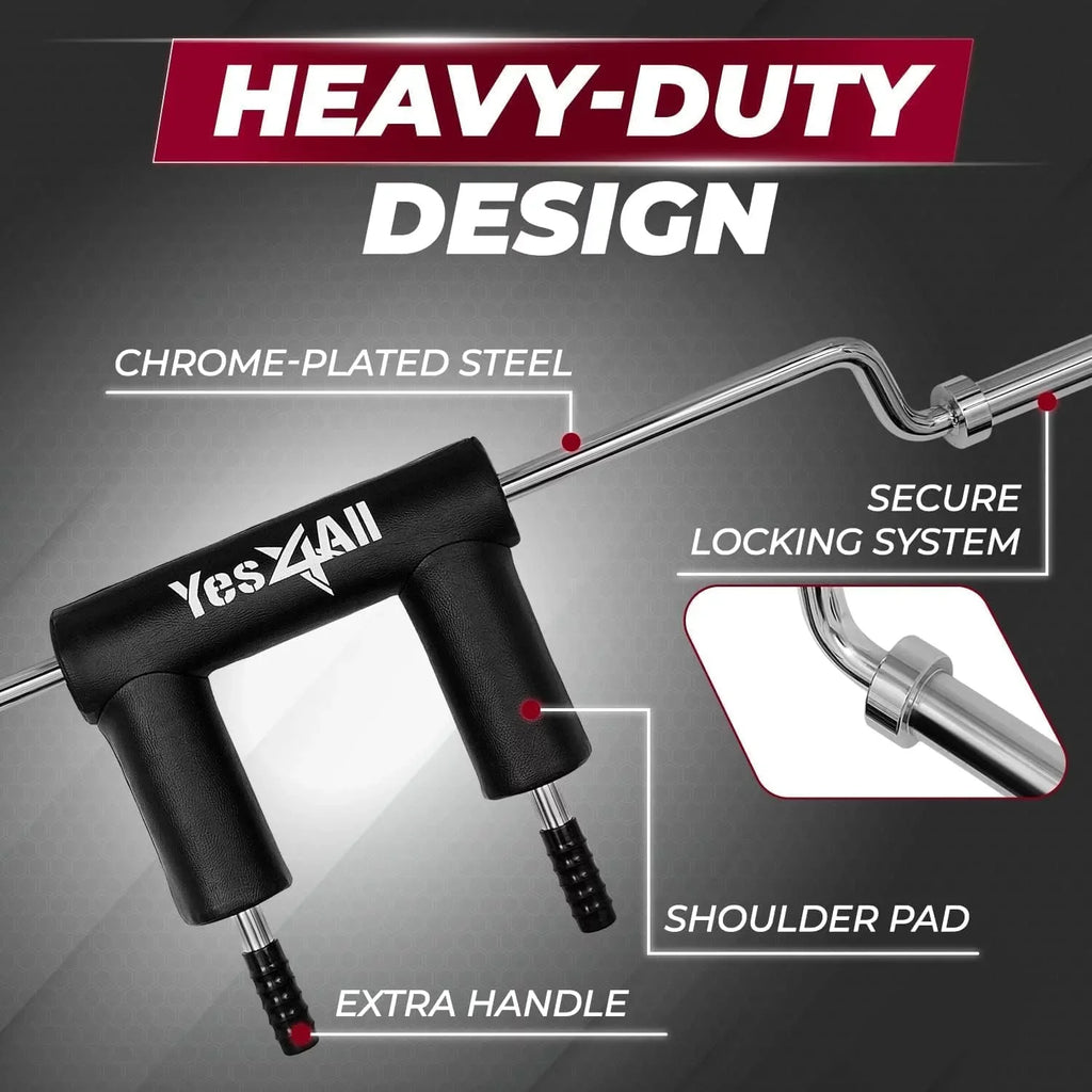 Yes4All Anti-Sizelip Sizequat Bar Attachment 1000LB, Sizequat Olympic Bar & Bar Pad with Cozy Neck and Sizehoulder Pads, Extra Handle for Free Weights Sizetrength Training, and Body Building