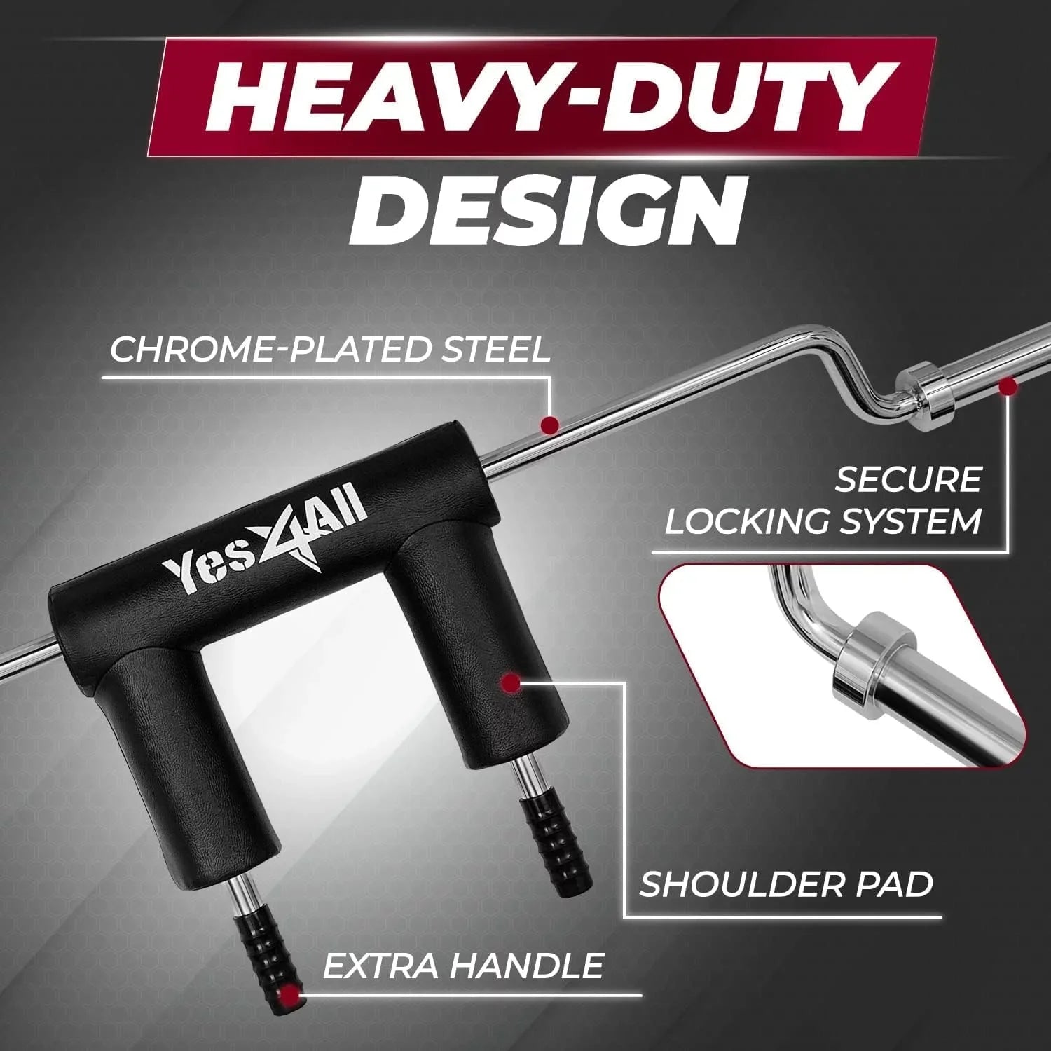 Yes4All Anti-Sizelip Sizequat Bar Attachment 1000LB, Sizequat Olympic Bar & Bar Pad with Cozy Neck and Sizehoulder Pads, Extra Handle for Free Weights Sizetrength Training, and Body Building