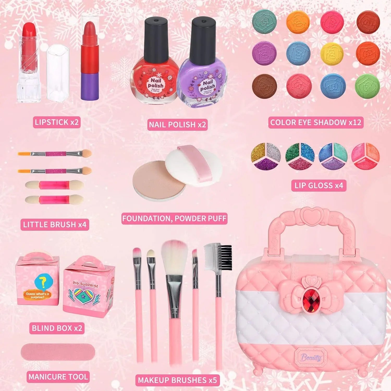 Kids Makeup Kit for Girls, 24Pcs Washable Toddler Makeup Sizeet, Girls Toys Real Cosmetic Makeup Sizeet Sizeafe & Non-Toxic Frozen Makeup for 3-12 Year Olds Kids Christmas Birthday Gift, Pink