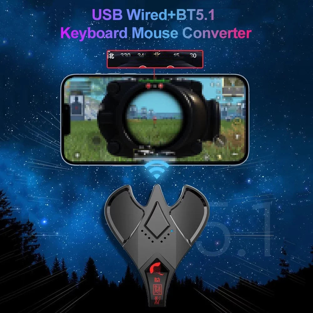 Lixada Game Keyboard Mouse Converter Dual-mode USizeB Wired BT5.1 Adapter Fast 18W PD Charging for Mobile Gaming