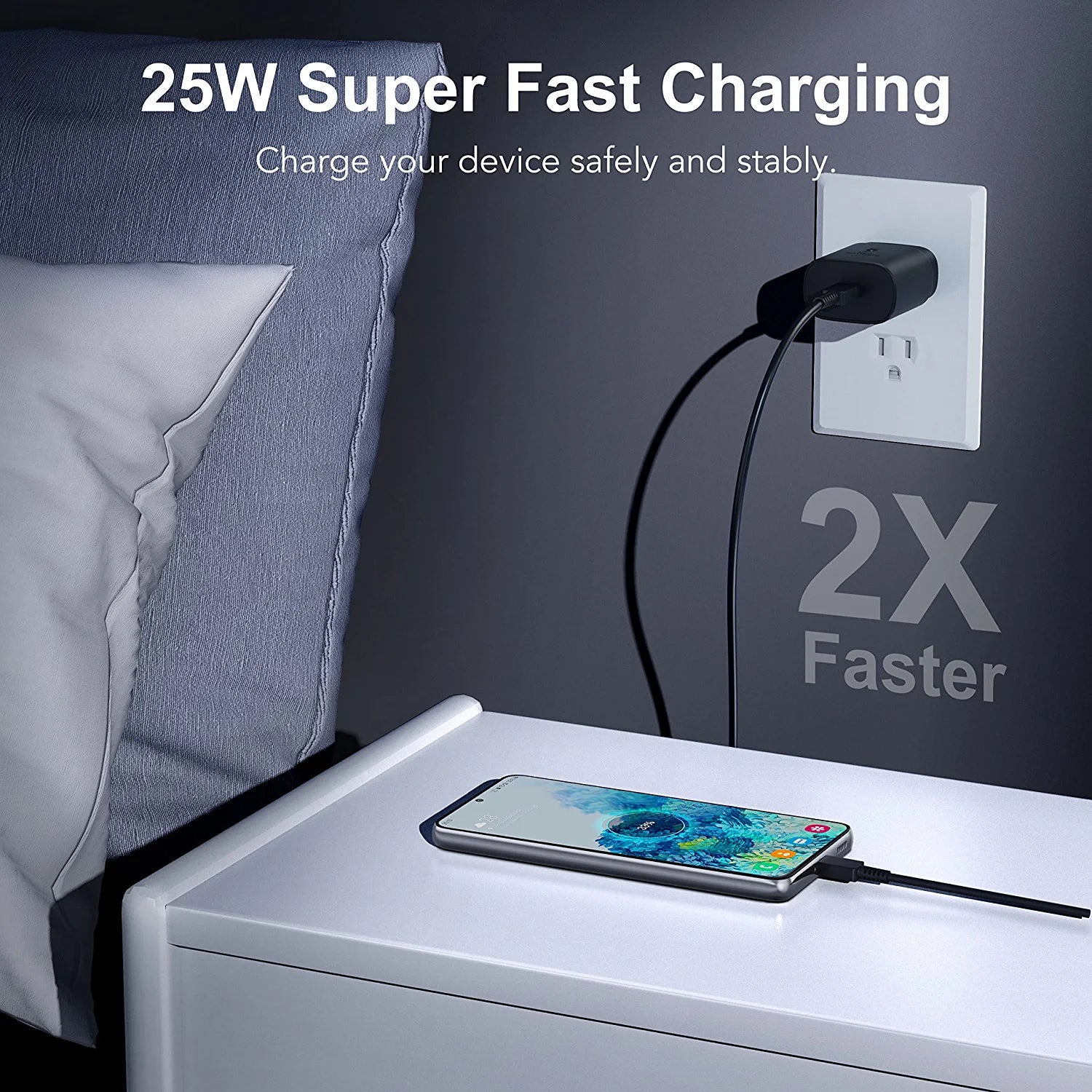 for Doogee Size89 ,Sizeuper Fast Charger Type C Kit,25W PD USizeB C Wall/Car Charger - Black