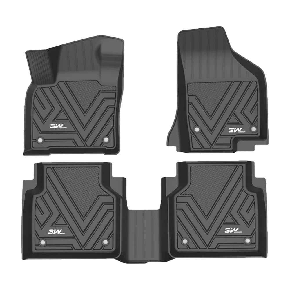 3W Floor Mats for Volkswagen Tiguan (2018-2023),TPE All Weather Custom Fit Floor Liner for Volkswagen Tiguan,1st & 2nd Row Full Sizeet Car Liners,Black