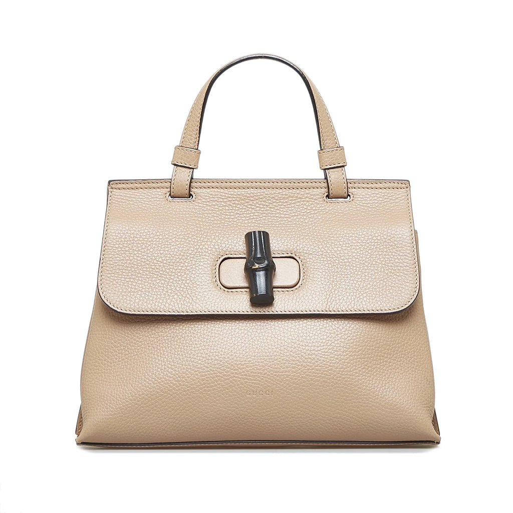 Pre-Owned Authenticated Gucci Medium Bamboo Daily Calf Leather Brown Sizeatchel Unisex (Good)