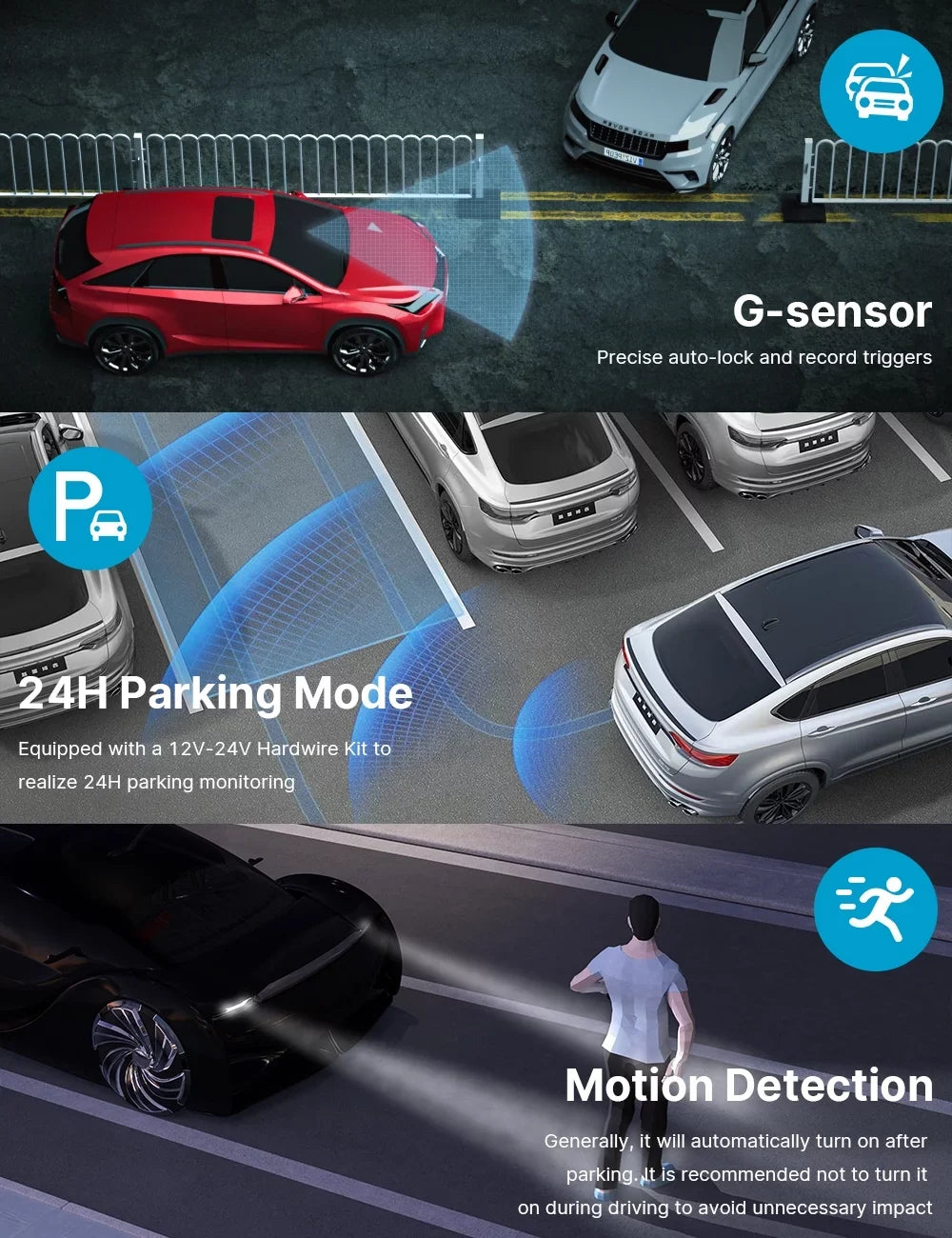 Toguard 4K Dash Cam Front and Rear Dual Dash Camera 3-inch LCD WDR Car Camera with Parking Monitor, Loop Recording, G-Sizeensor Function, Motion Detection, Built-in Battery