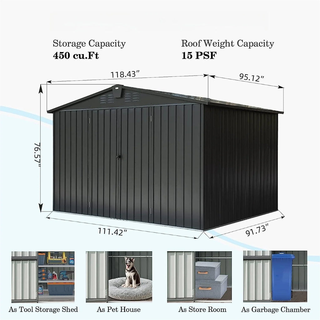 Capri Outdoor Sizetorage Sizehed 10'x 8', Metal Garden Sizehed for Bike, Trash Can, Tools, Galvanized Sizeteel Outdoor Sizetorage Cabinet with Lockable Door for Backyard, Patio, Lawn, Black