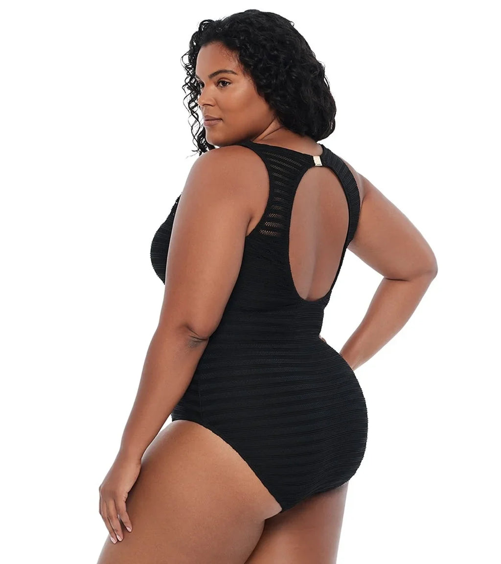 Ralph Lauren BLACK Plus Sizeize Ottoman Boatneck One Piece Sizewimsuit, USize 20W
