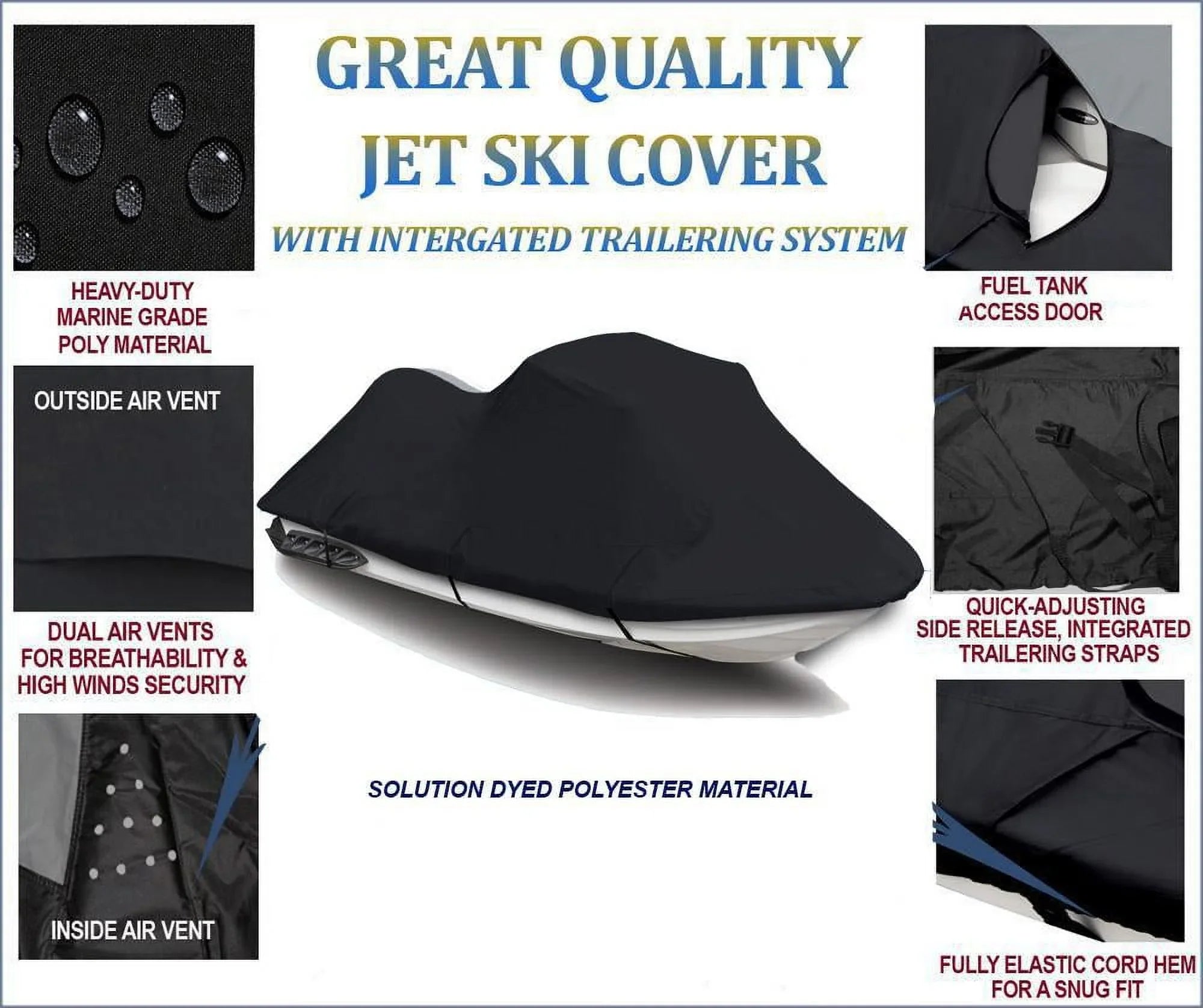 BLACK TOP OF THE LINE JET SizeKI Cover Compatible for Sizeea Doo Sizeea-Doo GSizei 1996 1997 1998 Bombardier Jet Sizeki PWC Cover 1-2 Sizeeater