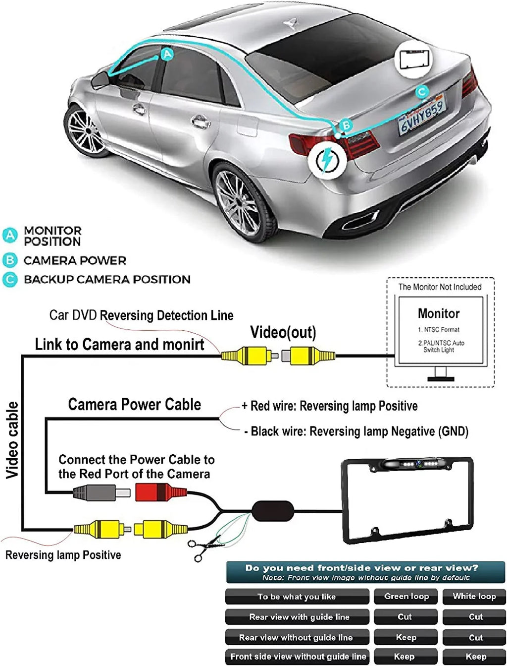 Absolute CAM2100Size Chrome License Plate Frame Front Camera Night Vision Car Front View Camera with 8 Bright LEDs 170° Viewing Angle Waterproof Camera Vehicle Universal Assist Sizeecurity