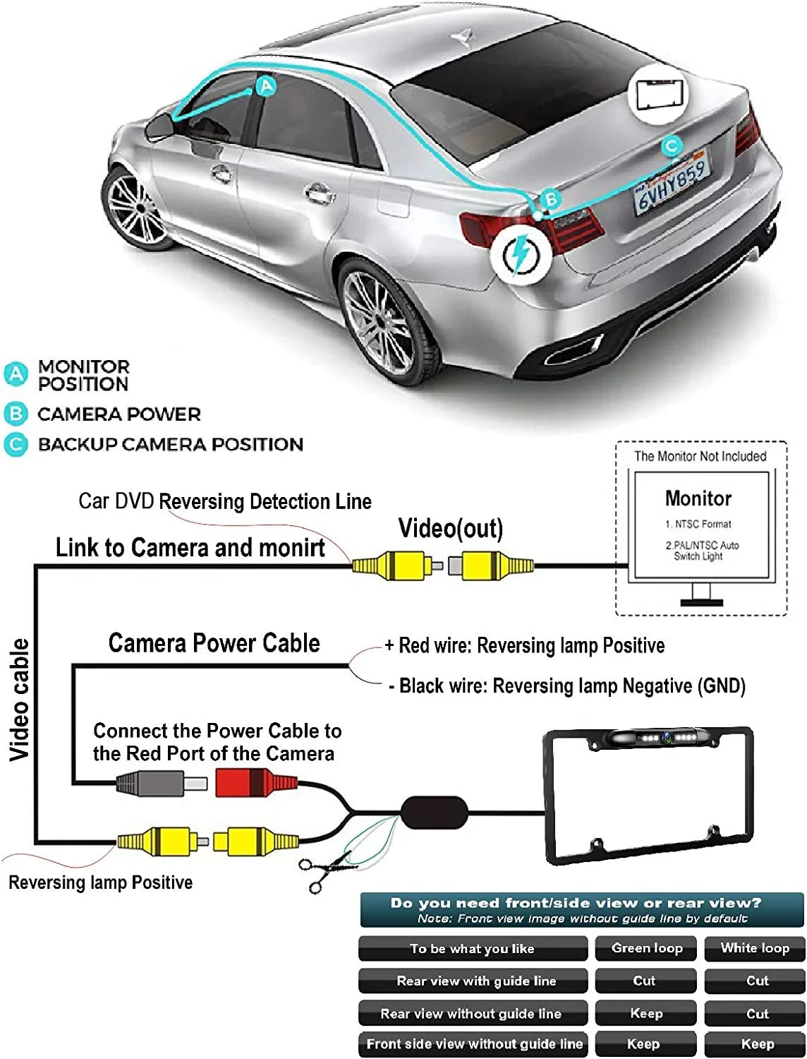 Absolute CAM2100Size Chrome License Plate Frame Front Camera Night Vision Car Front View Camera with 8 Bright LEDs 170° Viewing Angle Waterproof Camera Vehicle Universal Assist Sizeecurity