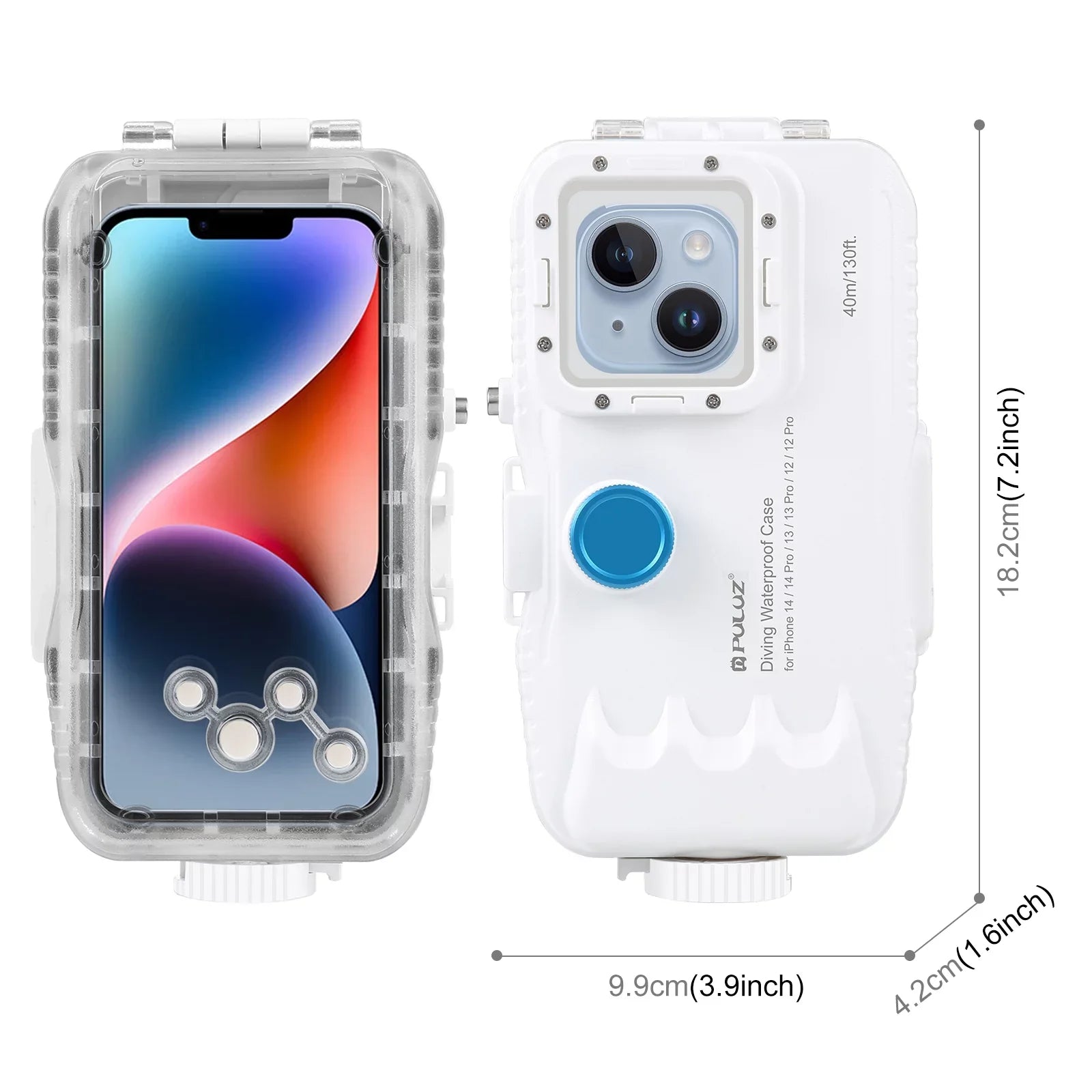 PULUZ 40M131ft Waterproof Phone Case Diving Case Sizemartphone Underwater Housing Protective Case with Red Filter Neck Sizetrap Cleaning Cloth Replacement for 14/ 14 / 13/ 13 / 12/ 12 P