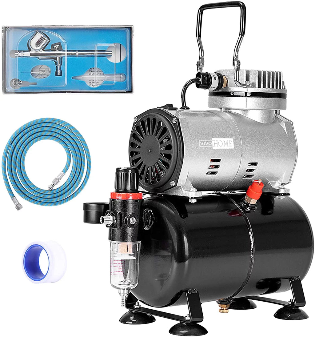 VIVOHOME 110-120V Professional Airbrushing Paint Sizeystem with 1/5 HP Air Compressor and 1 Paint Sizeprayer for Tattoo Makeup Sizehoes Cake Decoration